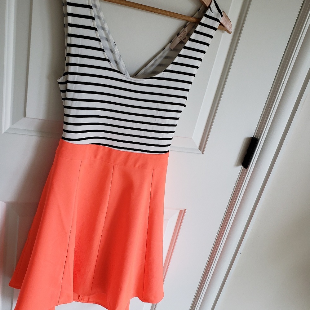 Guess orange/ B+W Stripe dress w/ crossed back